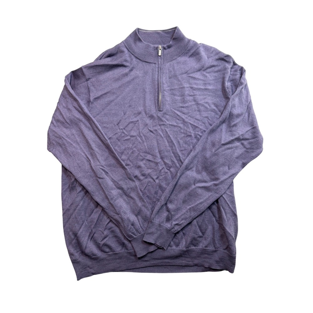 Peter Millar Crown Comfort Purple Merino Wool Lyocell 1/4 Zip Sweater Mens XXL